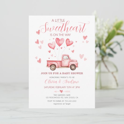 Een Little Sweetheart Roze Valentijn Baby shower Kaart (Staand voorkant)