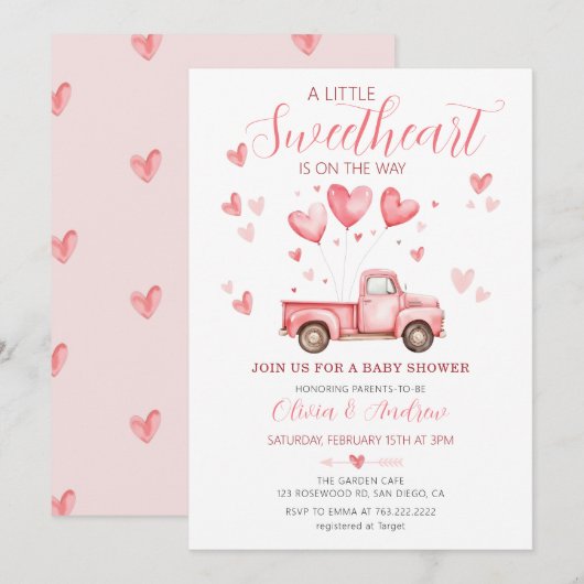 Een Little Sweetheart Roze Valentijn Baby shower Kaart (Voorkant / Achterkant)
