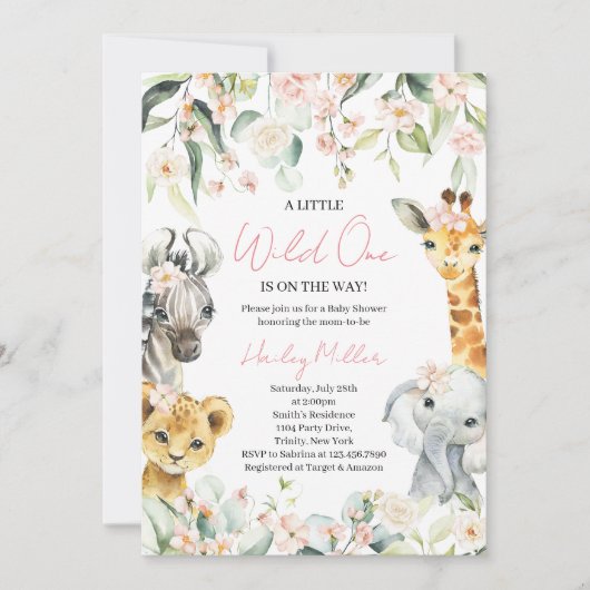 Een Little Wild One Girl Oerwoud Baby shower Kaart (Voorkant)