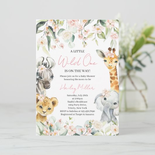 Een Little Wild One Girl Oerwoud Baby shower Kaart (Staand voorkant)