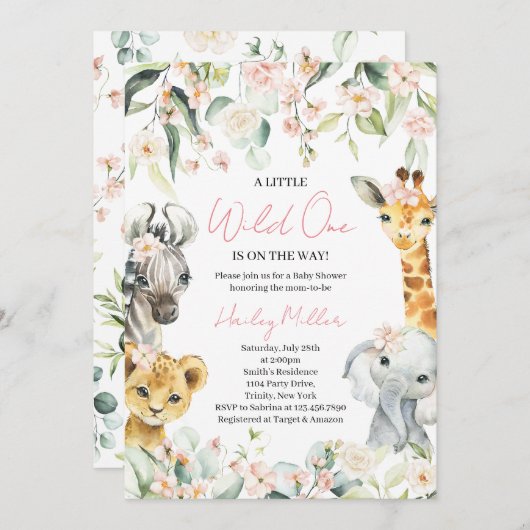 Een Little Wild One Girl Oerwoud Baby shower Kaart (Voorkant / Achterkant)