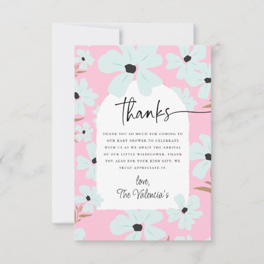 Een Little Wildflower Boho Roze Meisje Baby shower Bedankkaart (Voorkant)