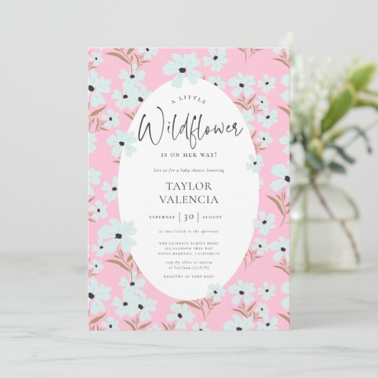 Een Little Wildflower Boho Roze Meisje Baby shower Kaart (Staand voorkant)