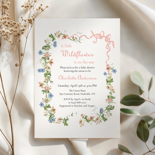 Een Little Wildflower Pink Bow Baby Girl Baby show Kaart