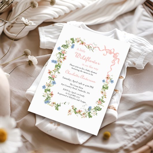 Een Little Wildflower Pink Bow Baby Girl Baby show Kaart