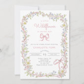 Een Little Wildflower roze Bow lijst Baby shower Kaart (Voorkant)