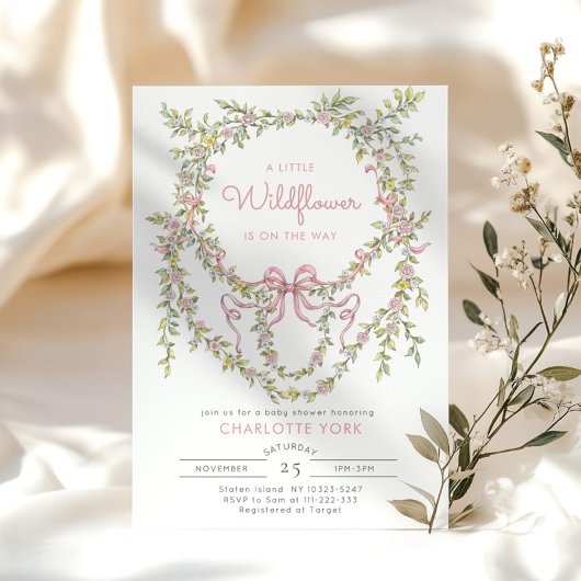 Een Little Wildflower Roze strik Baby shower Kaart