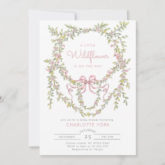Een Little Wildflower Roze strik Baby shower Kaart (Voorkant)