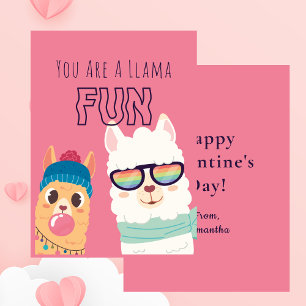Een Llama Leuke Valentijnsdag Klaslokaal Notitiekaartje