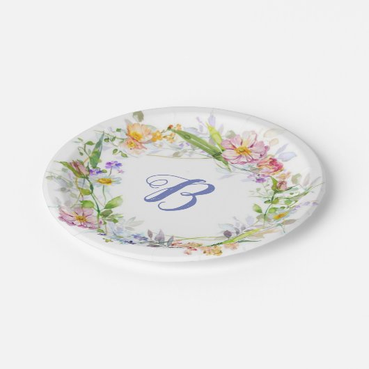 Een loffelijk ontwerp van een Floral WreatormMonog Papieren Bordje (Gekanteld)