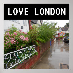 Een Londense straat en regen Engeland Poster