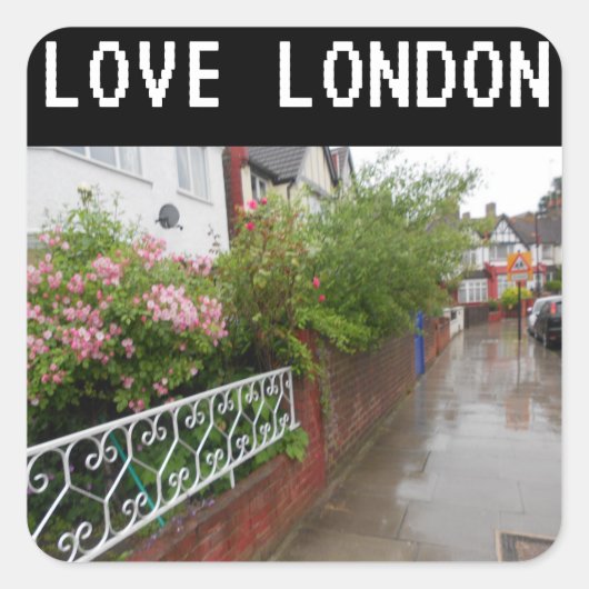 Een Londense straat en regen Engeland Vierkante Sticker (Voorkant)