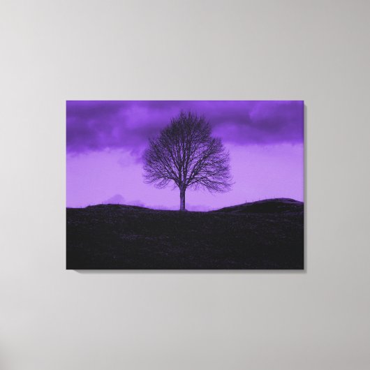 Een Lone Tree Pop Art Paarse Landschaps Canvas (Voorkant)