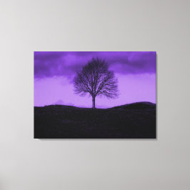 Een Lone Tree Pop Art Paarse Landschaps Canvas Afdruk