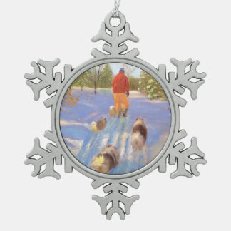 Een loopje in de bosboompensnopflake tin sneeuwvlok ornament