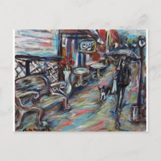 Een loopje in de regen briefkaart