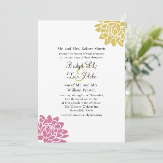 Een Lotus Flower Wedding Invitation 2 (geel) Kaart (Staand voorkant)