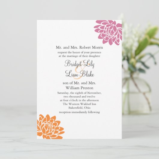 Een Lotus Flower Wedding Invitation 2 (oranje) Kaart (Staand voorkant)