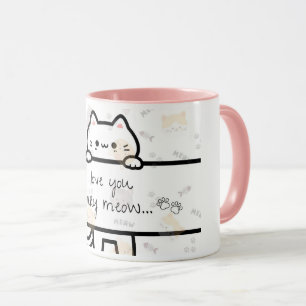 Een Love You Meow en Kitty mok voor je geliefde.