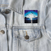 Een luchtvisooglens-uitzicht van Tokyo Bay, Japan Vierkante Button 5,1 Cm (In situ)