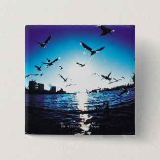 Een luchtvisooglens-uitzicht van Tokyo Bay, Japan Vierkante Button 5,1 Cm