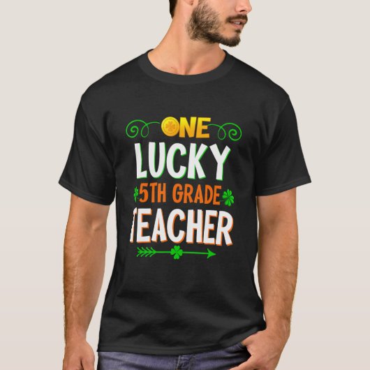 Eén Lucky 5th Grade Teacher Leopard St Patricku201 T-shirt (Voorkant)