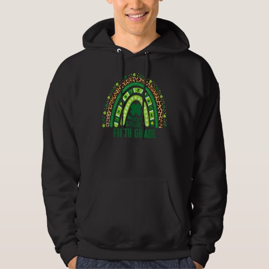 Eén Lucky 5th Grade Teacher Rainbow Leopard St Pat Hoodie (Voorkant)
