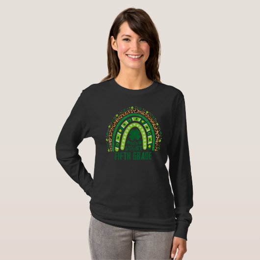 Eén Lucky 5th Grade Teacher Rainbow Leopard St Pat T-shirt (Voorkant volledig)