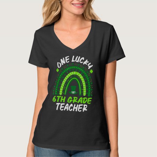 Eén Lucky 6th Grade Teacher Rainbow St Patrick's D T-shirt (Voorkant)