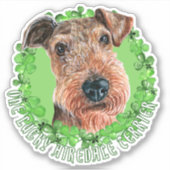Eén Lucky Airedale Terrier Funny St. Patrick Dog Sticker (Voorkant)