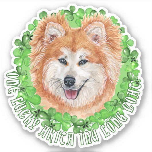 Eén Lucky Akita Inu Long Coat St. Patrick Dog Sticker (Voorkant)