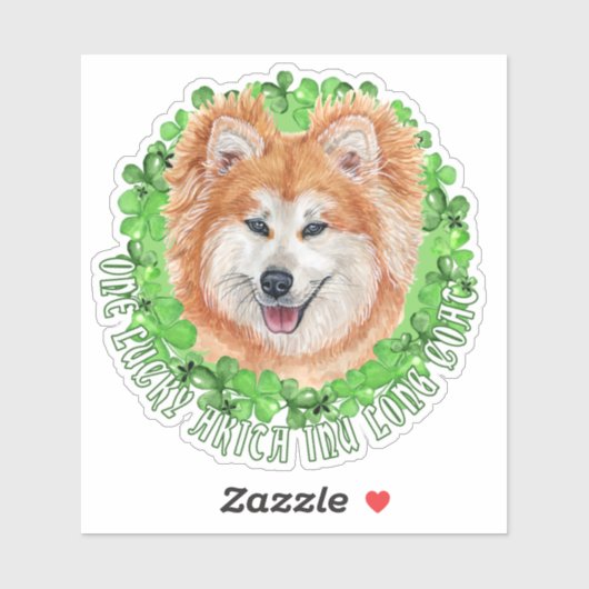 Eén Lucky Akita Inu Long Coat St. Patrick Dog Sticker (Vel)
