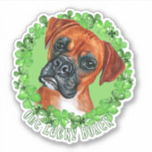 Eén Lucky Boxer Funny St. Patrick Dog Sticker (Voorkant)