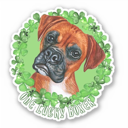 Eén Lucky Boxer Funny St. Patrick Dog Sticker (Voorkant)