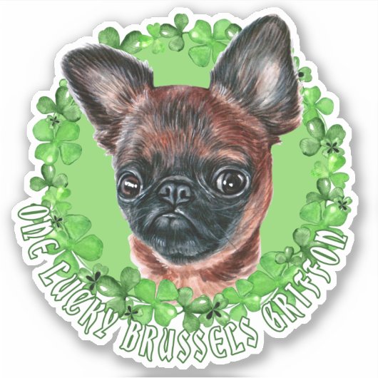 Een Lucky Brussels Griffon Funny St. Patrick Dog Sticker (Voorkant)