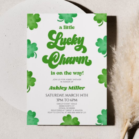 Een Lucky Charm Green Clover Baby shower Kaart