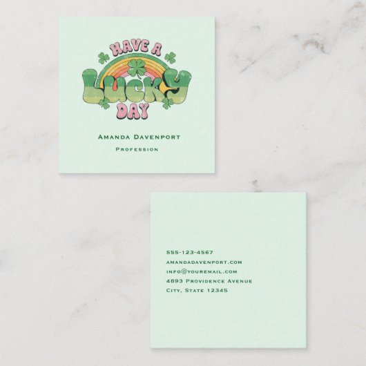 Een Lucky Day Retro Typografie Vierkante Visitekaartje (Voorkant / Achterkant)