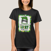 Eén Lucky Dialyse Neurse Messy Bun Shamrock St Pat T-shirt (Voorkant)