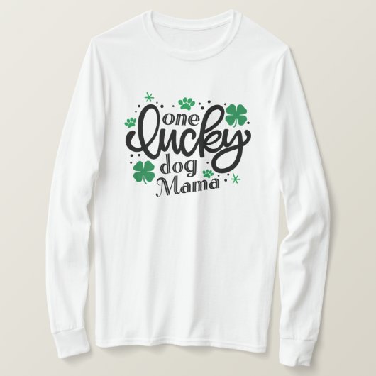 Een Lucky Dog Mama Clover Paw White Long Hoeve T-shirt (Design voorkant)