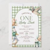 Een Lucky Duck Ballon 1e verjaardag uitnodiging (Voorkant)