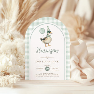 Een Lucky Duck Ballon 1st Birthday Boho Arch Kaart