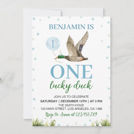 Een Lucky Duck Boy Verjaardag Uitnodiging (Voorkant)