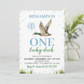 Een Lucky Duck Boy Verjaardag Uitnodiging (Staand voorkant)