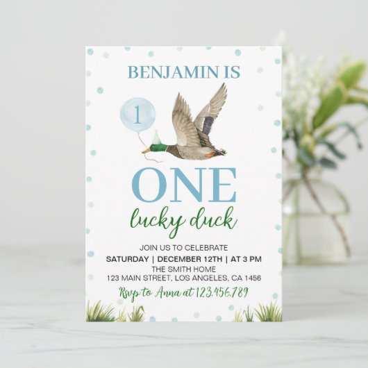 Een Lucky Duck Boy Verjaardag Uitnodiging (Staand voorkant)
