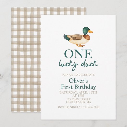 Eén Lucky Duck eerste verjaardag Kaart (Voorkant / Achterkant)
