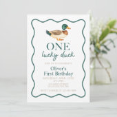 Eén Lucky Duck eerste verjaardag Kaart (Staand voorkant)