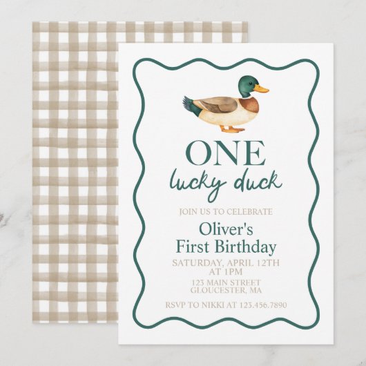 Eén Lucky Duck eerste verjaardag Kaart (Voorkant / Achterkant)