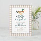 Eén Lucky Duck eerste verjaardag Kaart (Staand voorkant)