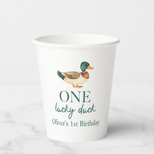 Eén Lucky Duck eerste verjaardag Papieren Bekers