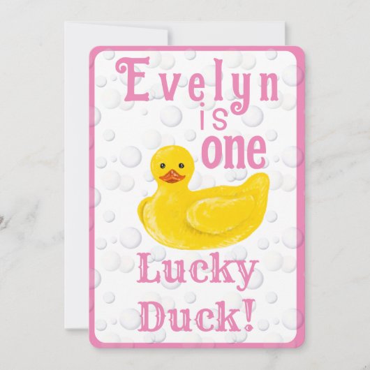 Eén Lucky Duck Eerste Verjaardagsuitnodiging Kaart (Voorkant)